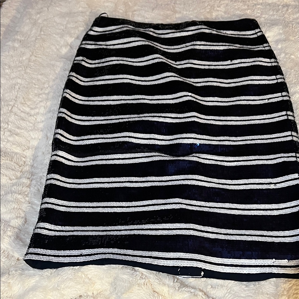 Striped Navy Blue/White Women's Sequined Skirt that’s great for the holidays!